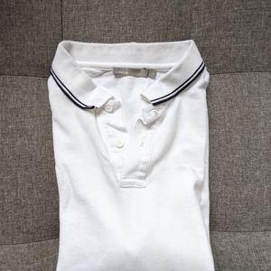 Vince cotton polo men's small White w/navy tipped